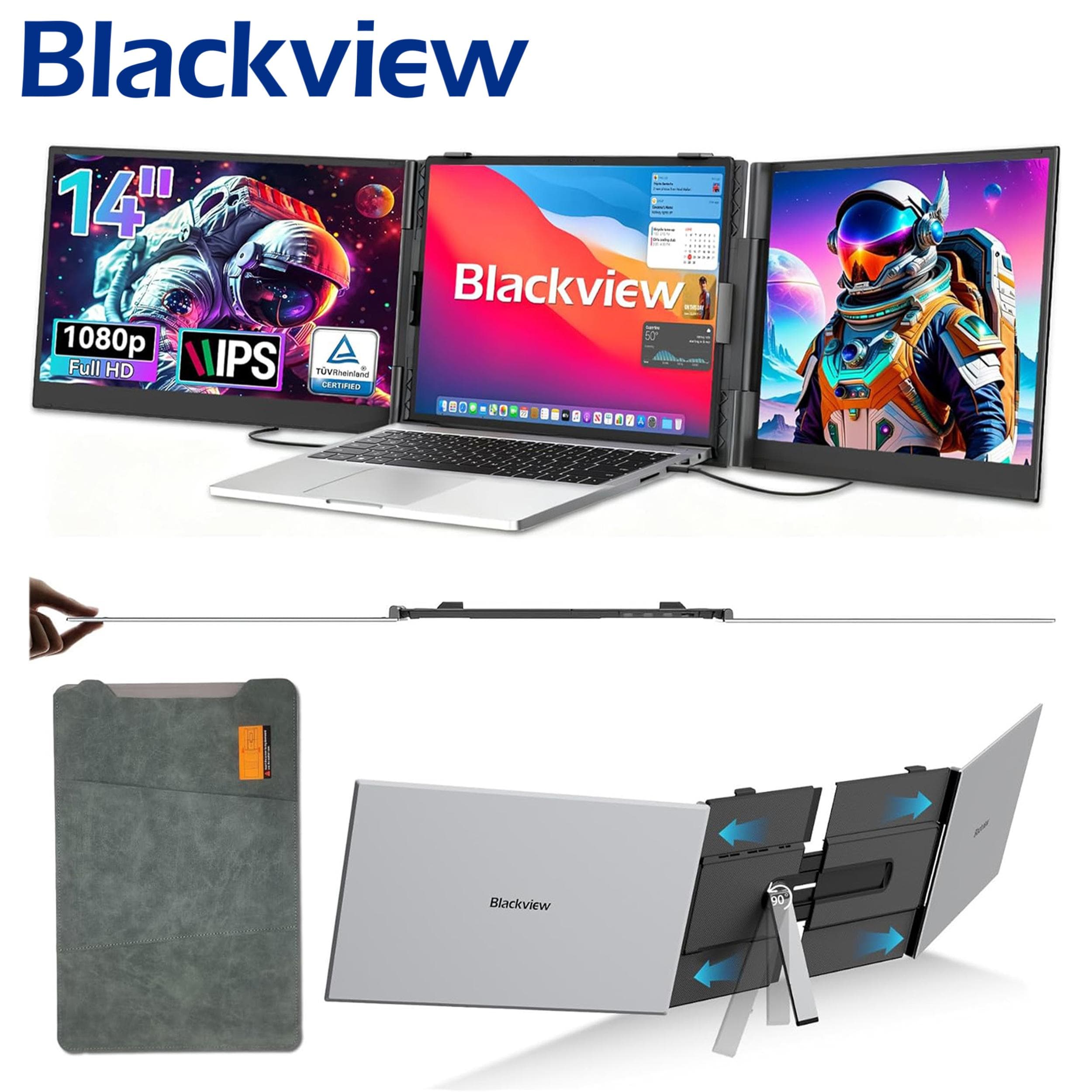 Blackview DCM6 14 tums Dubbelskärm Monitor Bärbar Datorskärm Förlängare USB-C FHD 1080P Bärbar Monitor IPS 60Hz Extern Monitor svart