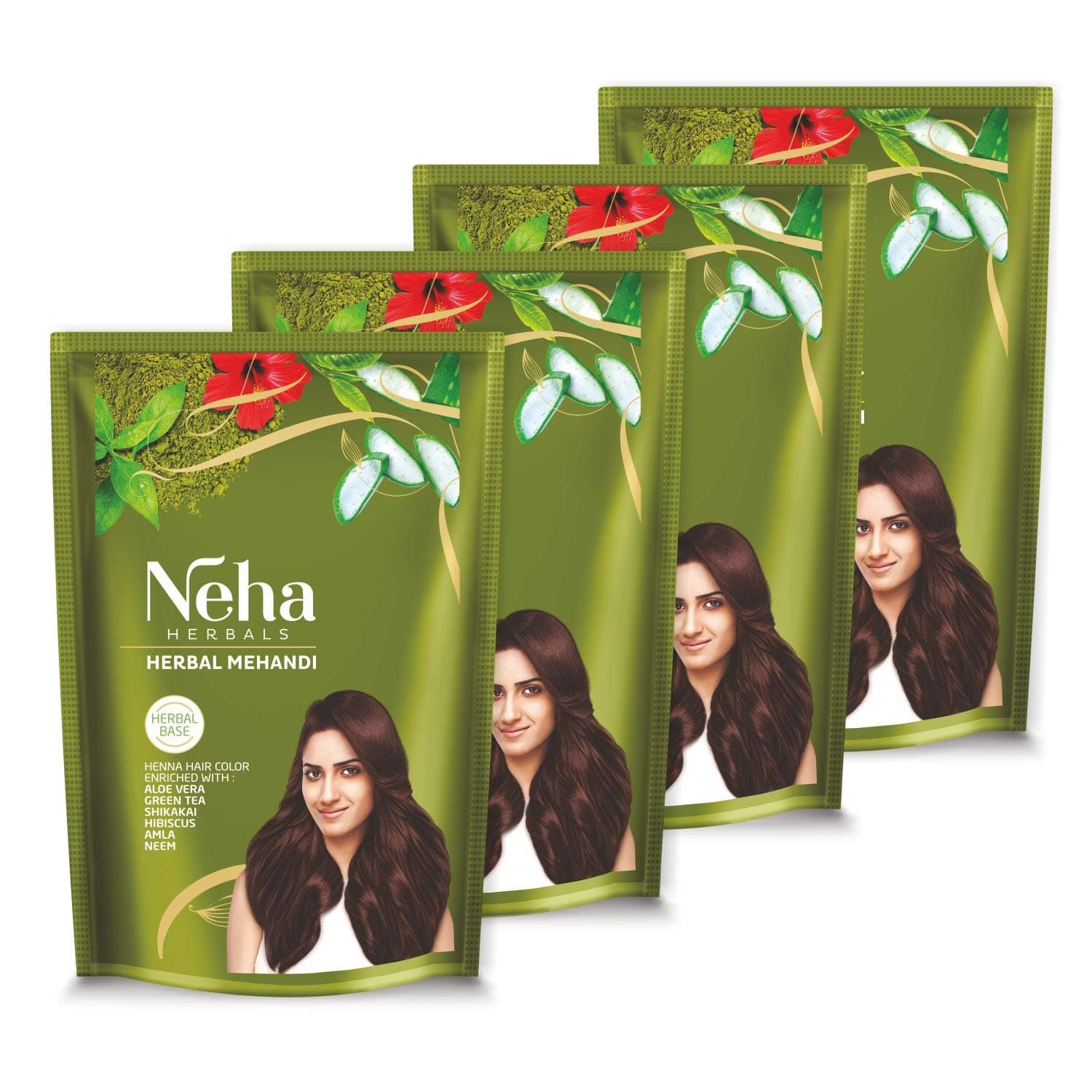 Neha Herbals Henna Pulver För Hårfärg Och Balsam, Naturlig Örtig Mehandi För Mjukt Glansigt Vårdat Hår, 55 g EX Förpackning med 4