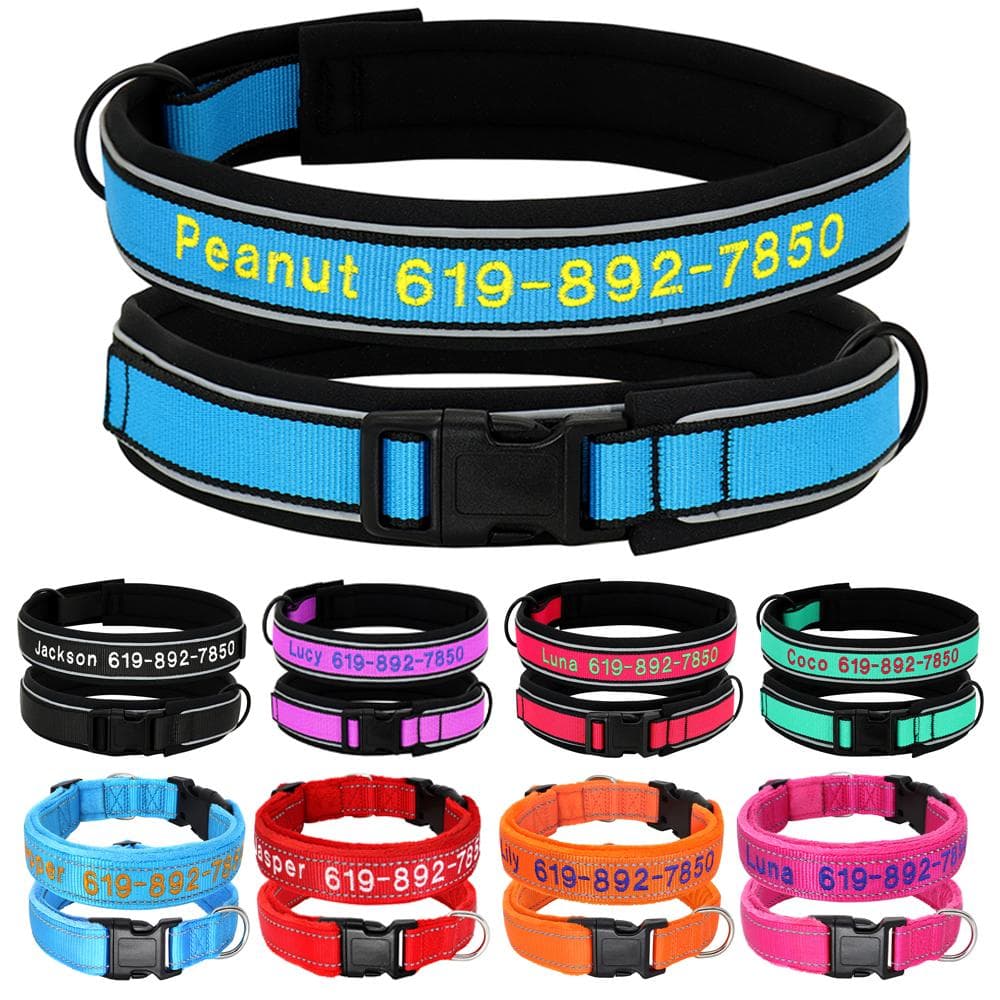 Personligt broderat hundhalsband Reflekterande nylon Anpassad ID-namn Tillbehör Husdjur Vadderade halsband För små medelstora stora hundar