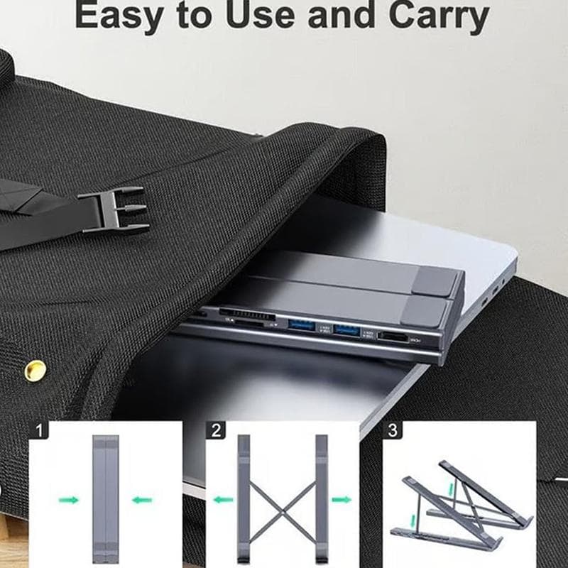 8-i-1 USB-C Laptopställ med Dockningsstation Universell USB C Docka Surfplatteställ Vikbar Typ-C Hubbar Adapter Plug Play
