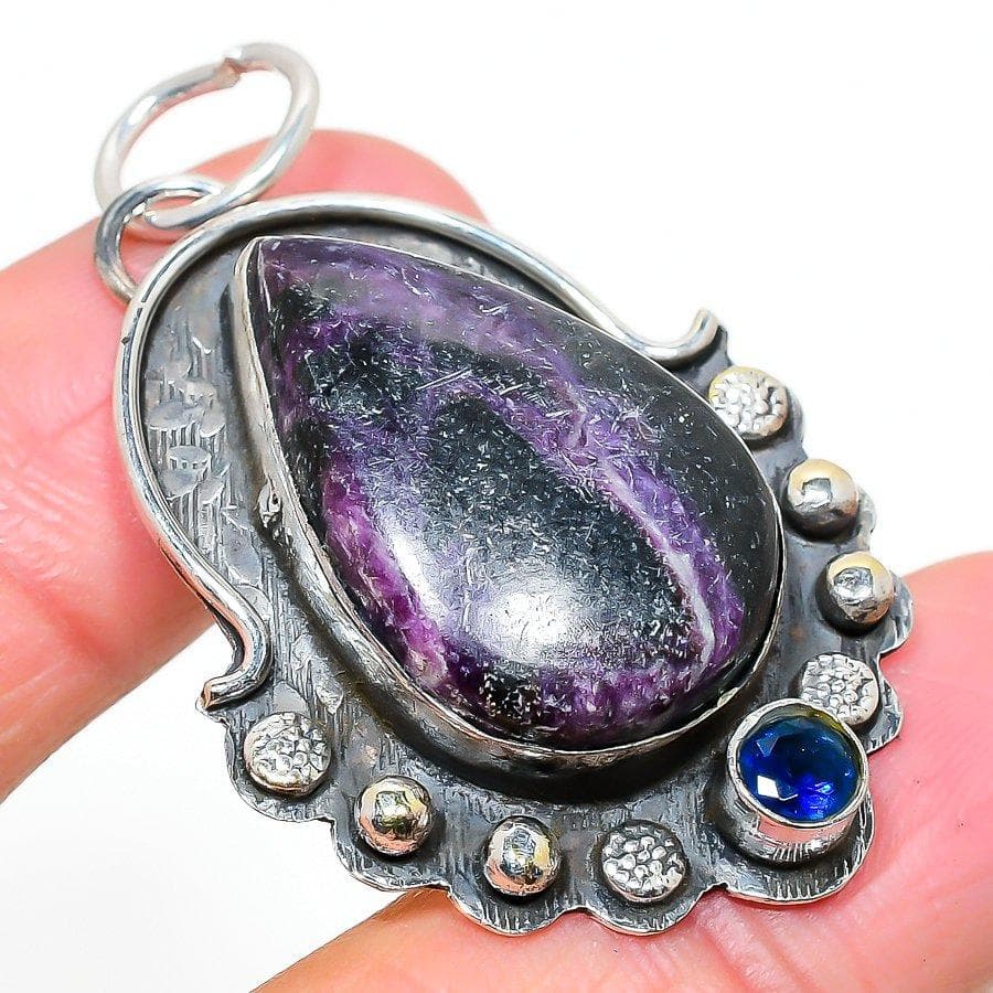 Lepidolit, Topas Handgjord 925 Sterling Silver Gåva Hänge 2,13  w2T39