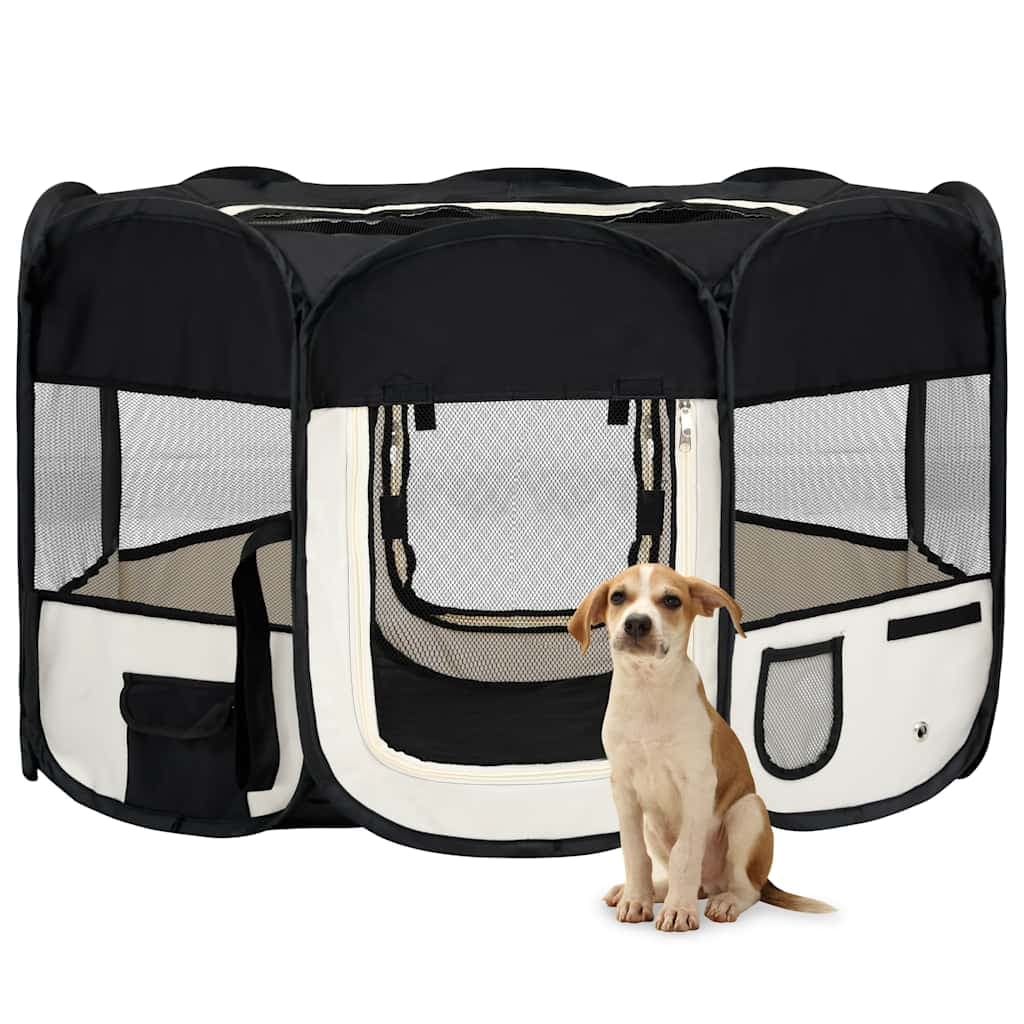 Vidaxl Hopfällbar Hundbur, Med Väska, Svart, 125X125X61 Cm