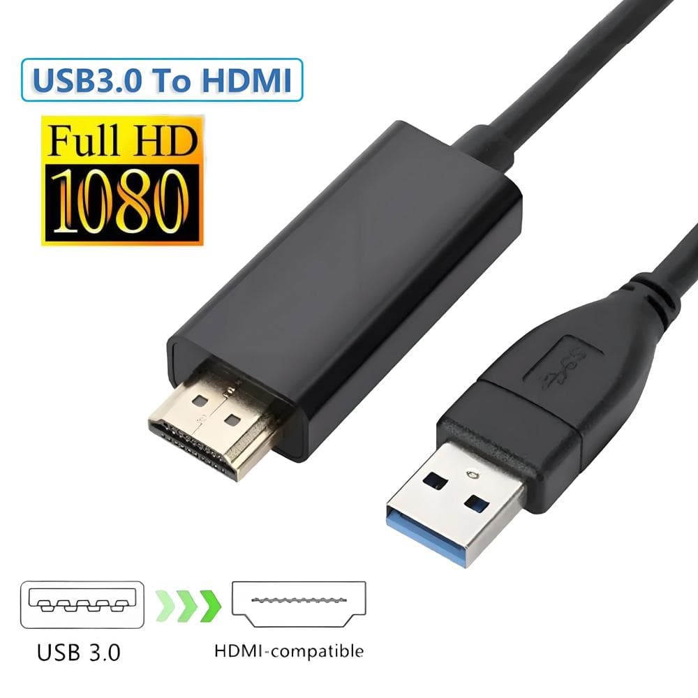 1.8M USB3.0 till HDMI-kompatibel kabel USB 3.0 HD TV-konverteradapter 1080P Projektor Videomonitorkabel för Laptop PC Projektor svart
