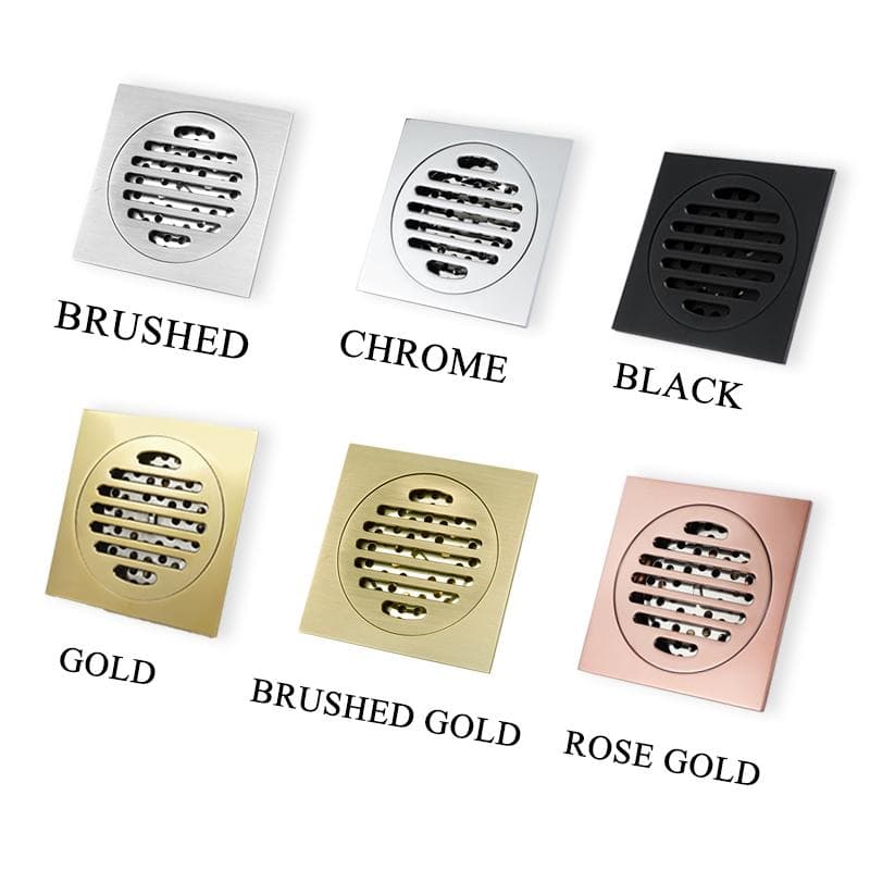 Badrum Vatten Golvbrunn Mässing Matt Borstad Svart Guld Roséguld med Filter 100x100 för Duschrum Kök
