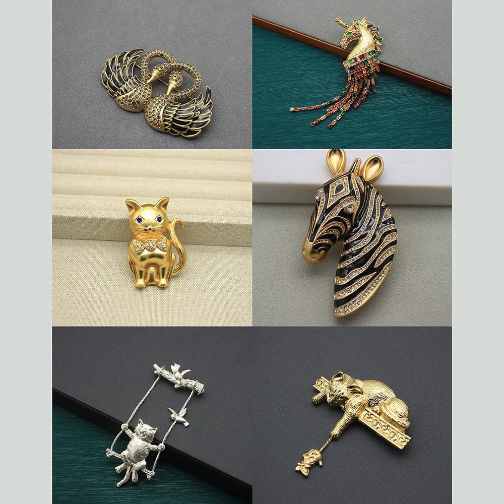 Brosch Överdriven Personlighet Retro Djur Katt Brosch Kläder Accessoarer Medeltida Djur Brosch Söt Pläterad Äkta Guld