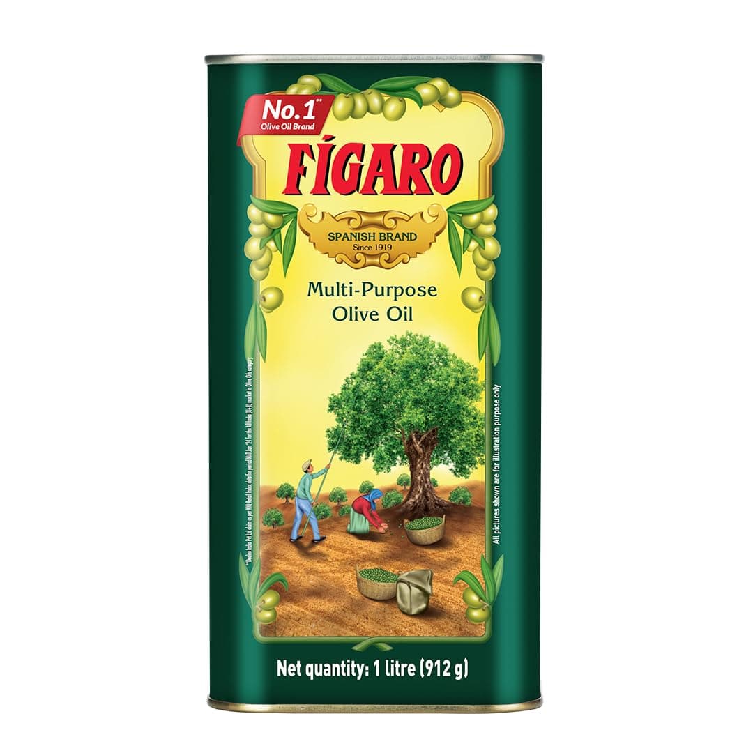 Figaro Ren Olivolja 1L Plåtburk För Daglig Matlagning Sautering Stekning Och Bakning Importerad Från Spanien Med Rik Smak Och Mångsidig