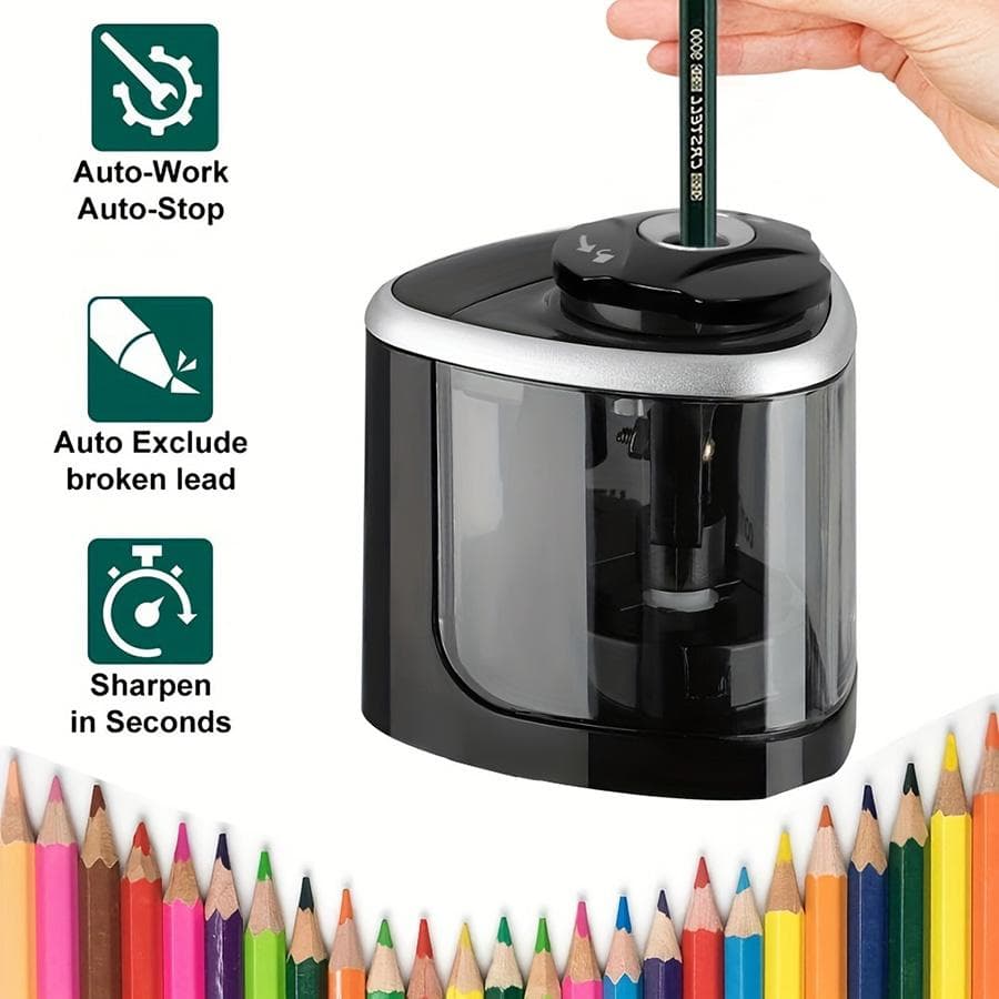 Elektrisk pennvässare Skrivbord Automatisk TouchSwitch Pennhyvel Skola Kontor Klassrumsmaterial Pappersvaror svart