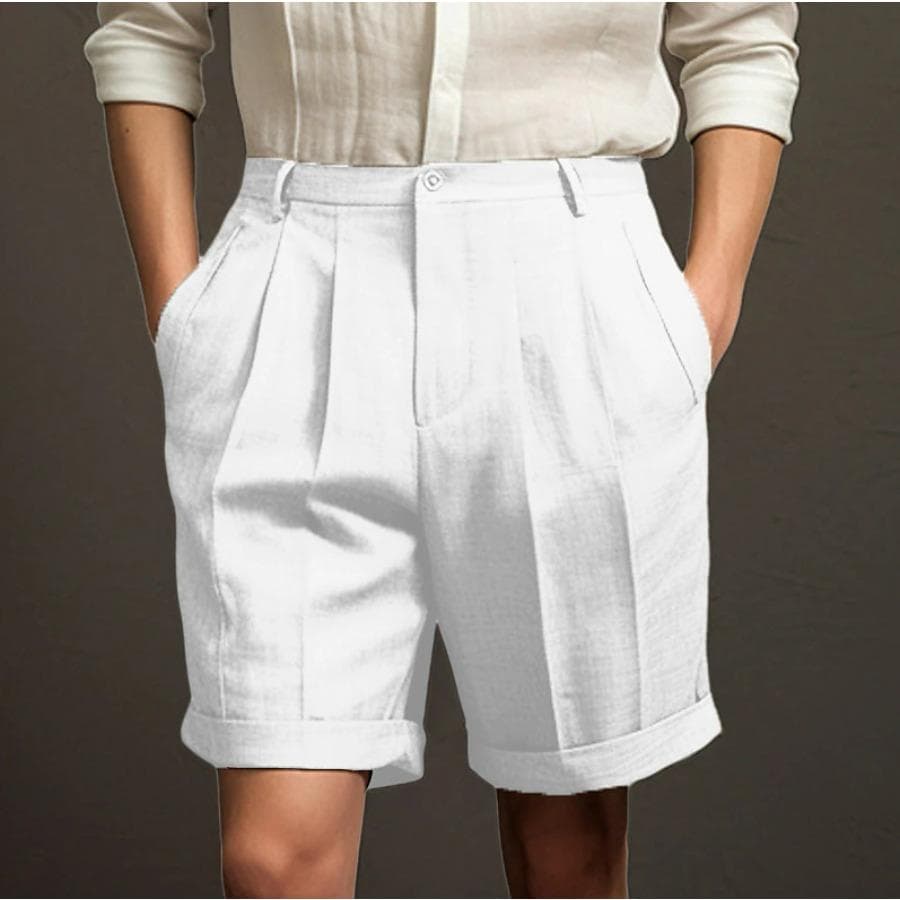 Herrshorts Casual Sommarshorts Strand Plisserade Shorts Formella Knappficka Enfärgade Bekväma Andningsbara Korta Byxor cm vit