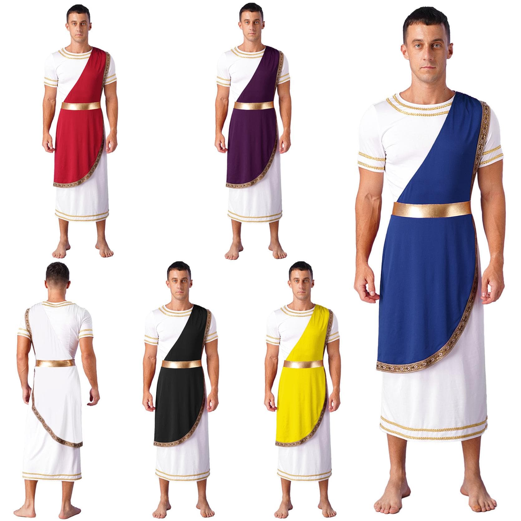 Herrmytologi Toga Rom Spartansk antik grekisk retro vintagetemashower Cosplayoutfit Kortärmad vintage krigarkostymer cm vinröd