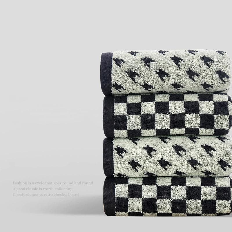 Svart Vit Houndstooth Schackbräde Ansiktshandduk 100 % Bomull Superabsorberande Mjuk Tjock Hand Spa Handdukar för Vuxna Barn Badrum svart