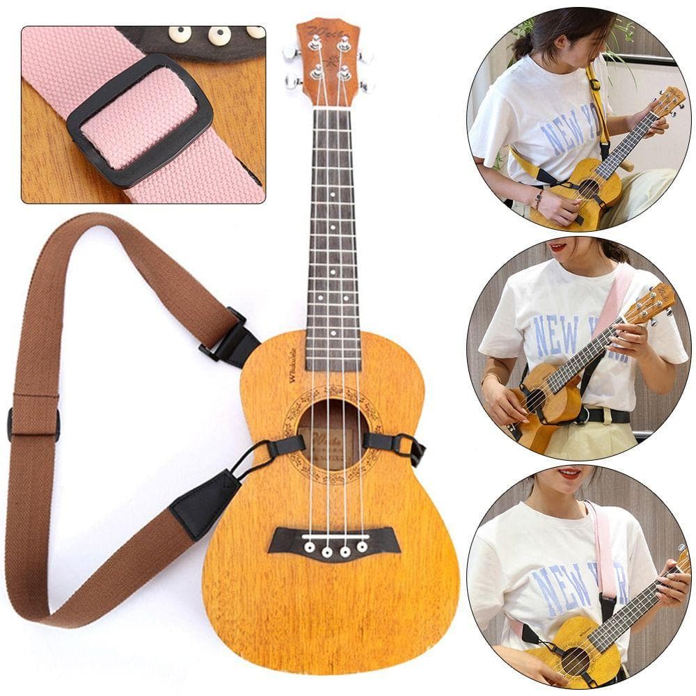 Halsrem med krok Ukulele-rem Gitarrtillbehör Musikinstrumentremmar Justerbart bälte rosa
