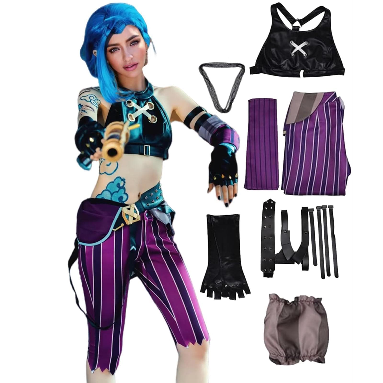 Komplett set med cosplay-outfit cm blå