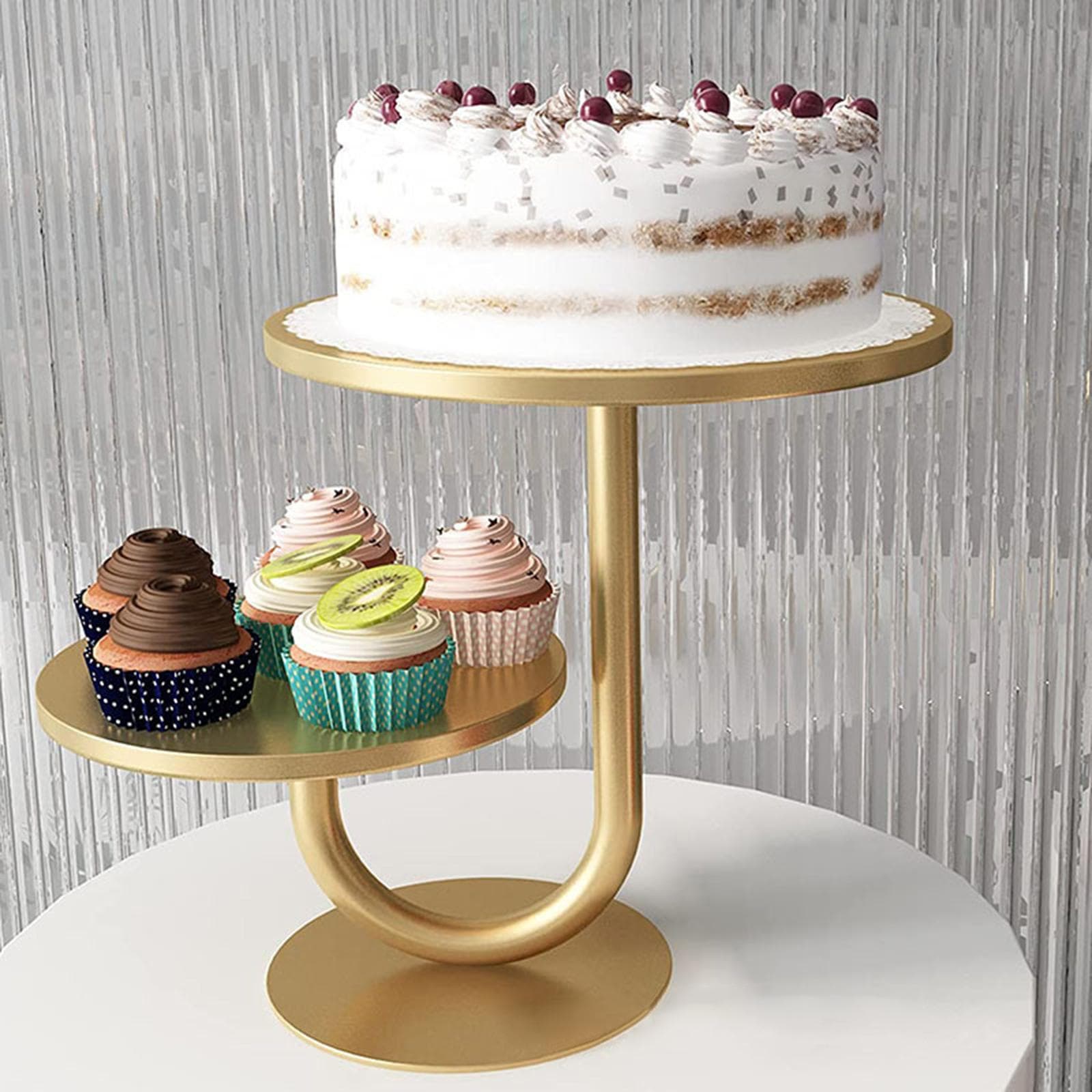 Presentationstallrik i flera våningar Displayställ för Sötsaker och Godis Dekorativ Rund Metall Desserthållare Festartiklar