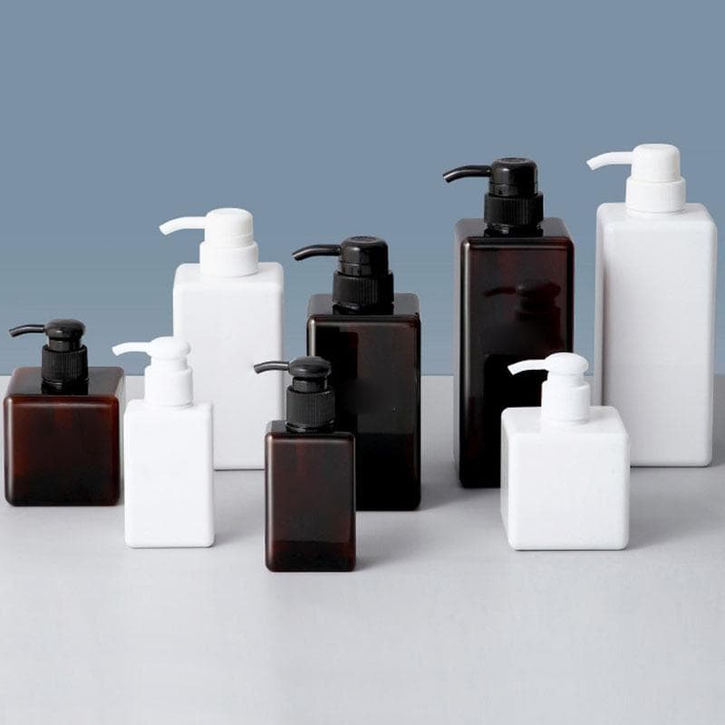 100-650 ml Fyrkantig Flaska Flytande Tvål Vispad Mousse Spetsar Buteljering Schampo Lotion Duschgel Pumpflaskor Nödvändig Tvåldispenser brun