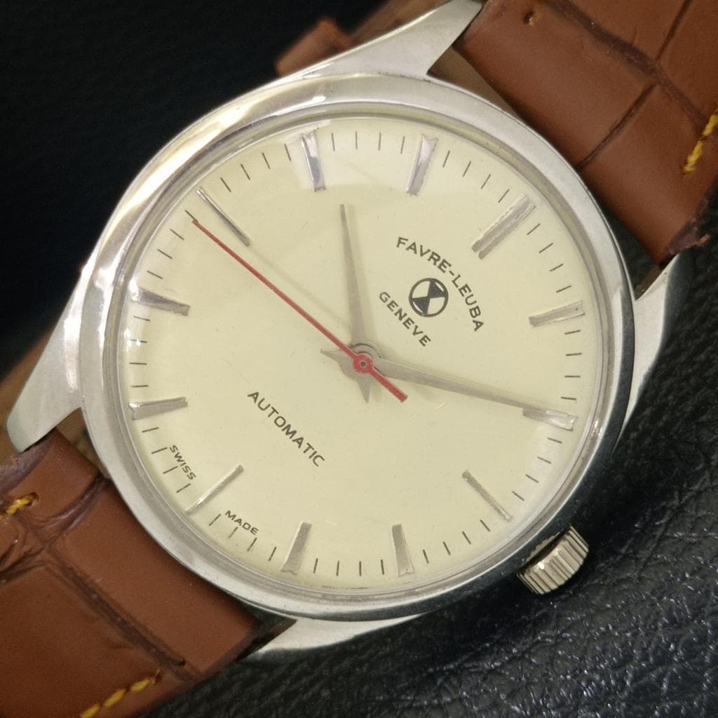 VINTAGE FAVRE LEUBA AUTOMATISK 1560 SCHWEIZISK HERRKLOCKA MED KRÄMFÄRGAD TAVLA a703848-1