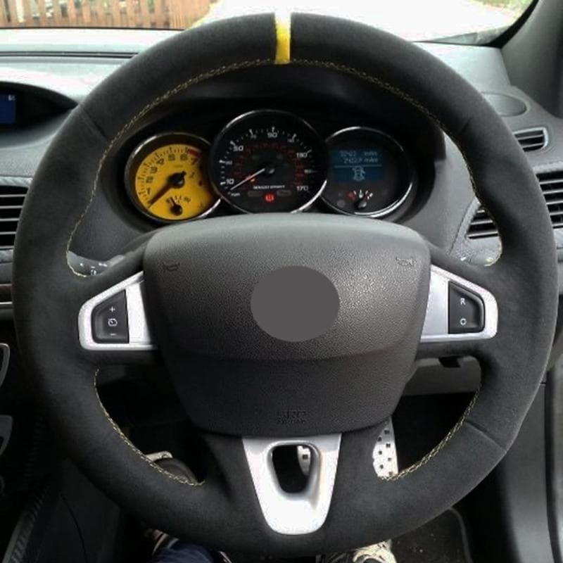 Bilrattkåpa Svart äkta lädermocka till Renault Megane 3 (Kupé) RS 2010 2011 2012 2013 2014 2015