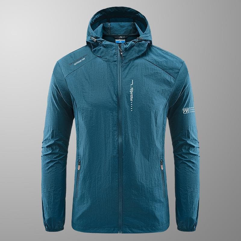 Sommar utomhus Snabbtorkande solskyddande tunn jacka Herr Fotvandring Fiske Cykling Huva Gym Sport Vindjacka Ultralätt kappor L denim blå färg