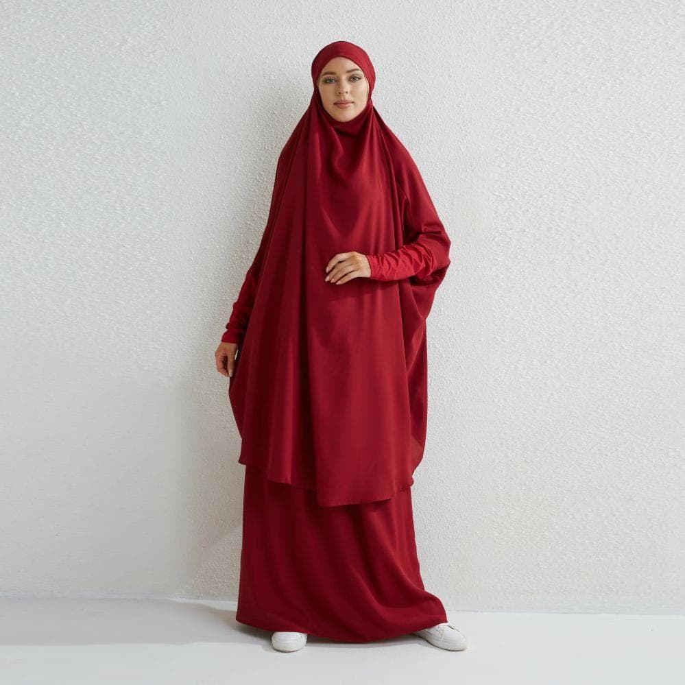 Muslimsk set Två delar Bönekläder Långa huvor med smockärmar Hijab Lösa Maxikjolar Elastisk midja Dam Abaya Set cm grön