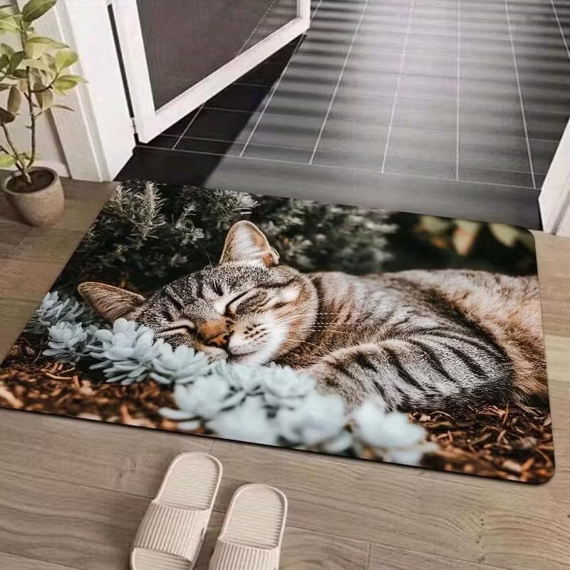 2D Katt Badrumsmatta, Matta i Flanellmaterial, Lämplig för Badrum, Sovrum, Vardagsrumsentré, Badrumsmatta Slitstark Golvmatta