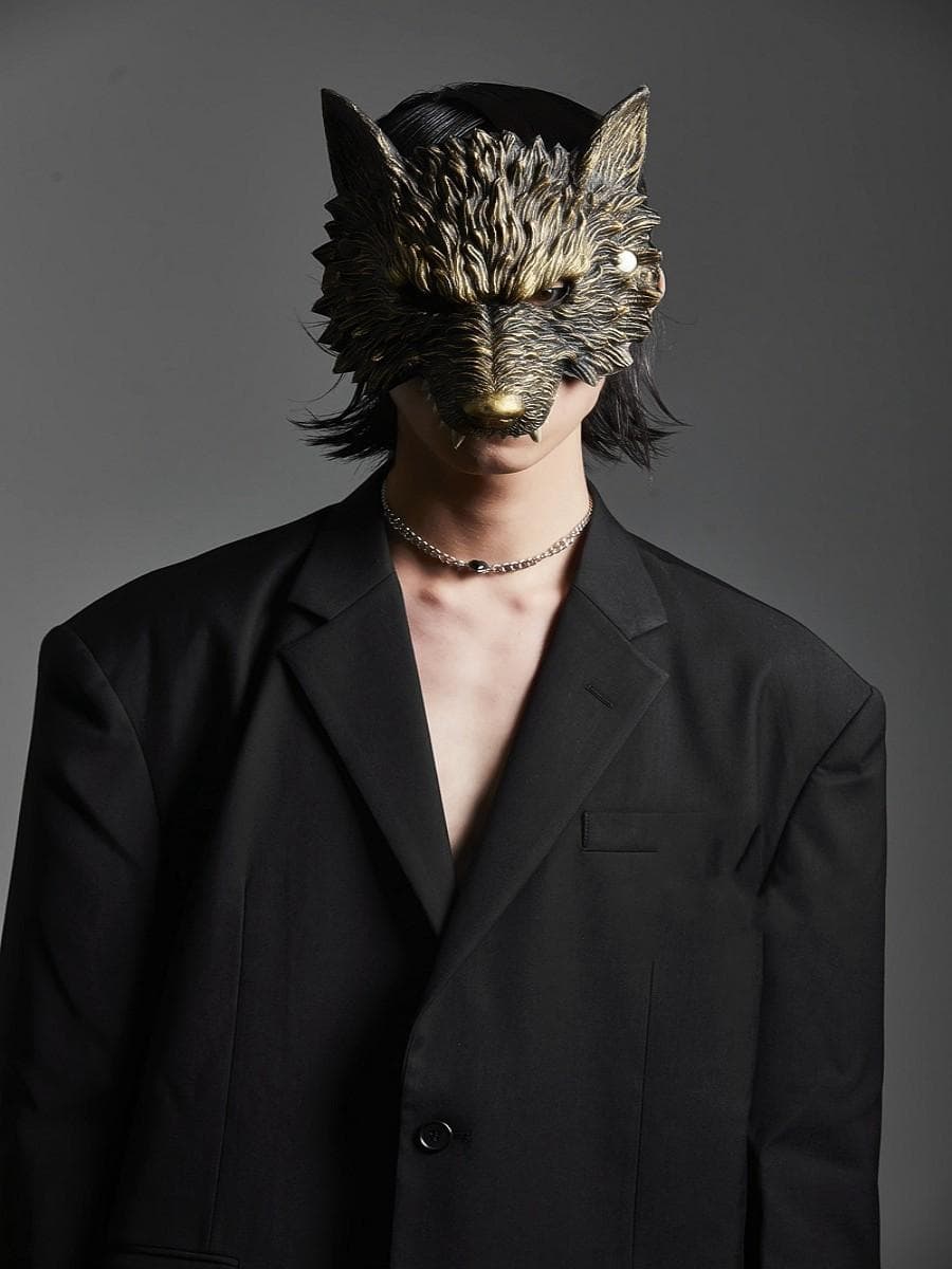 Cosplay Wolf Mask 3D Halvt ansikte Skräck Varghuvud Masque Werewolf Dräkt Läskig Barn Vuxen Halloween Fest Dekoration Tillbehör gyllene