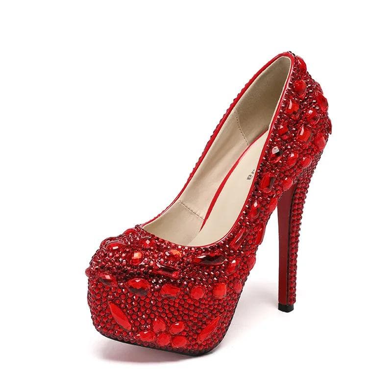 Mode 14cm Lyx Bröllopsskor Pärlblommor Fulla Strass Pärlplattform Höga Klackar Anpassade Brudskor Askungen cm silver