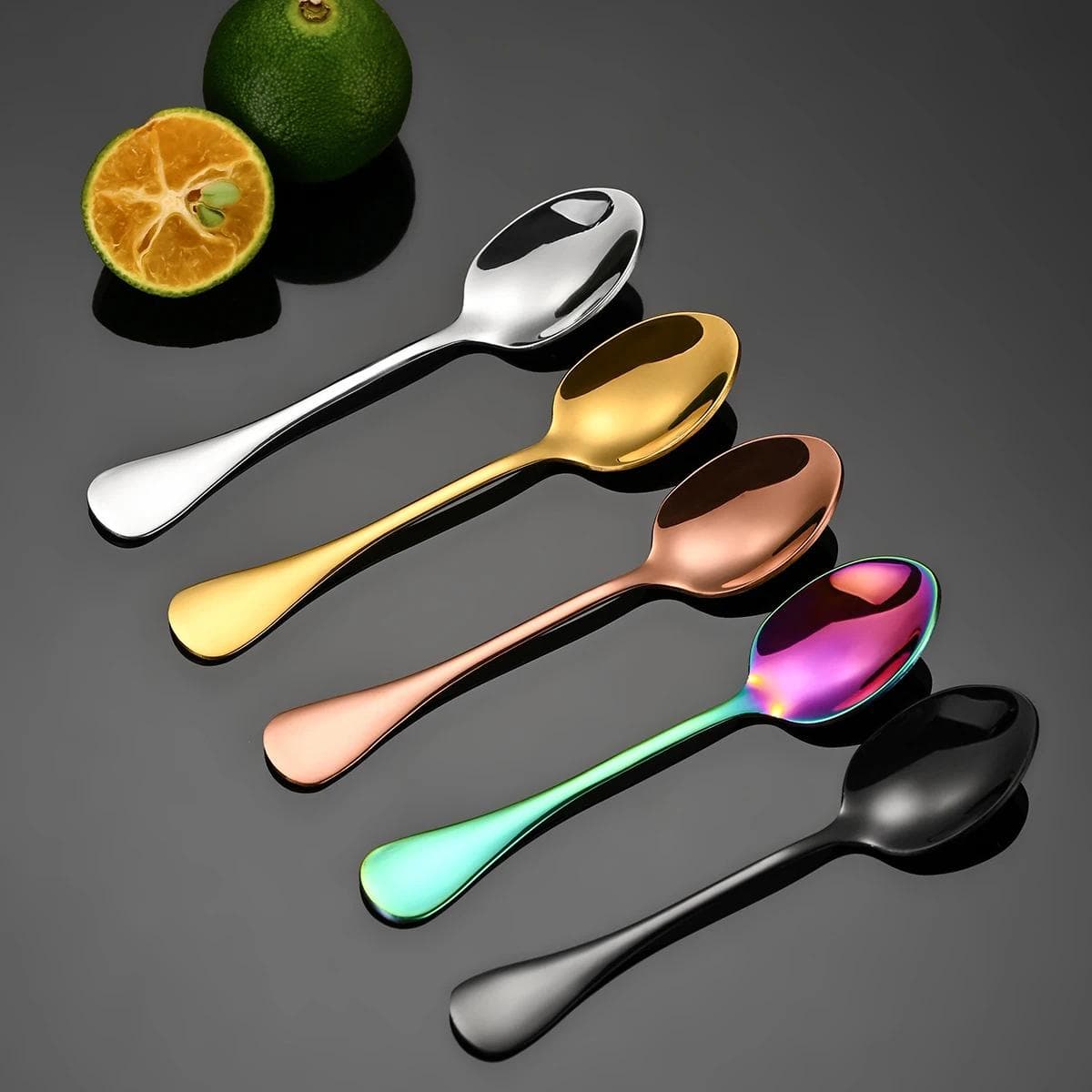6 st Kaffeskedar i Rostfritt Stål För Dessert Glass Omrörning Te Små Skedar Kökstillbehör Mini Guldsked Set
