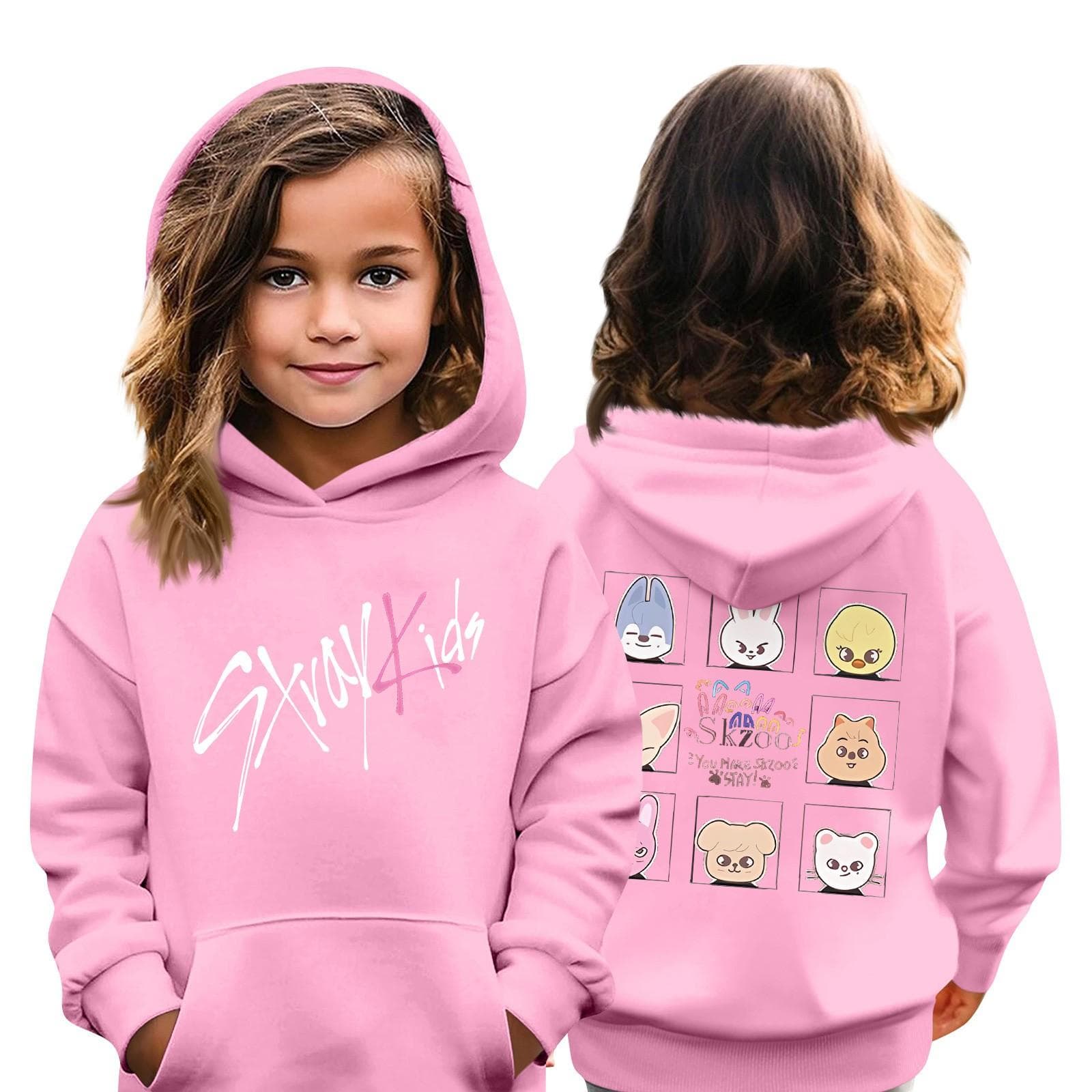 Barnmode Casual Topp Stray Kids Koreansk Combo Mönstrad Tröja 130 rosa