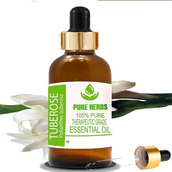 Rena örter Tuberos (Polianthes tuberosa) Ren och naturlig eterisk olja i glas av terapeutisk kvalitet