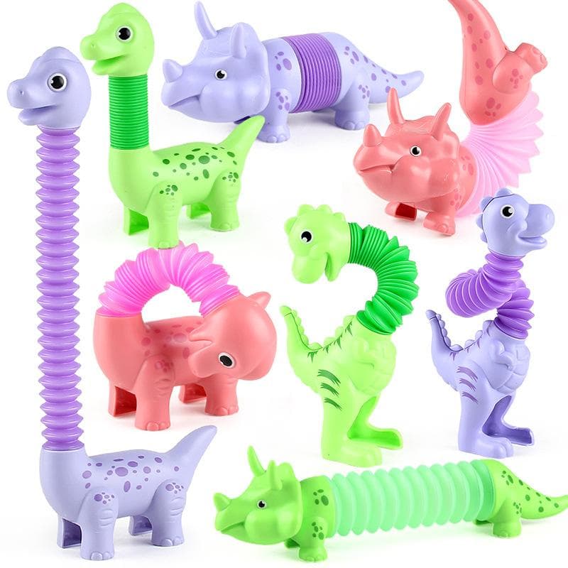 Dinosaurie Teleskopiska Pop Tubes Fidget Stressavlastningsleksak Formändring Interaktiv Dekompressionsleksak för Autism Pojkar Flickor Gåva