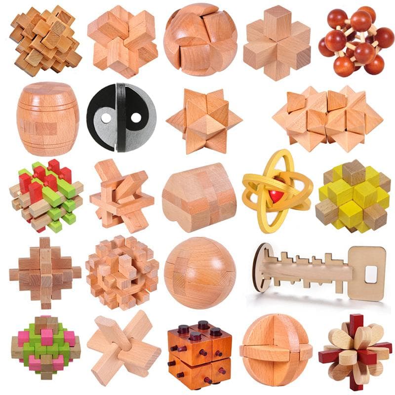 Trä Kong Ming Lås Lu Ban Lås IQ Brain Teaser Pussel Intelligencia Rompecabezas 3D De Madera Montessori pedagogiska leksaker