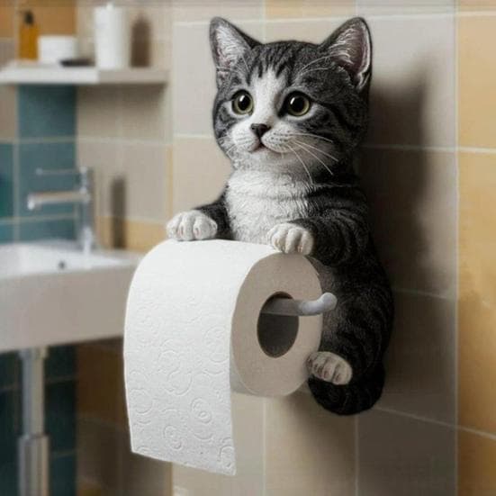 Väggmonterad toalettpappershållare Enkel installation Realistisk 3D-tryckt katt Pappershanddukshållare Badrumsdekoration
