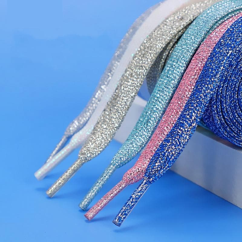 Färgglada Glittriga Platta Skosnören för Atletiska Löparskor Stövlar Snören Glitter Skosnören 1CM Bredd Skosnöre 1Par 140cm gyllene