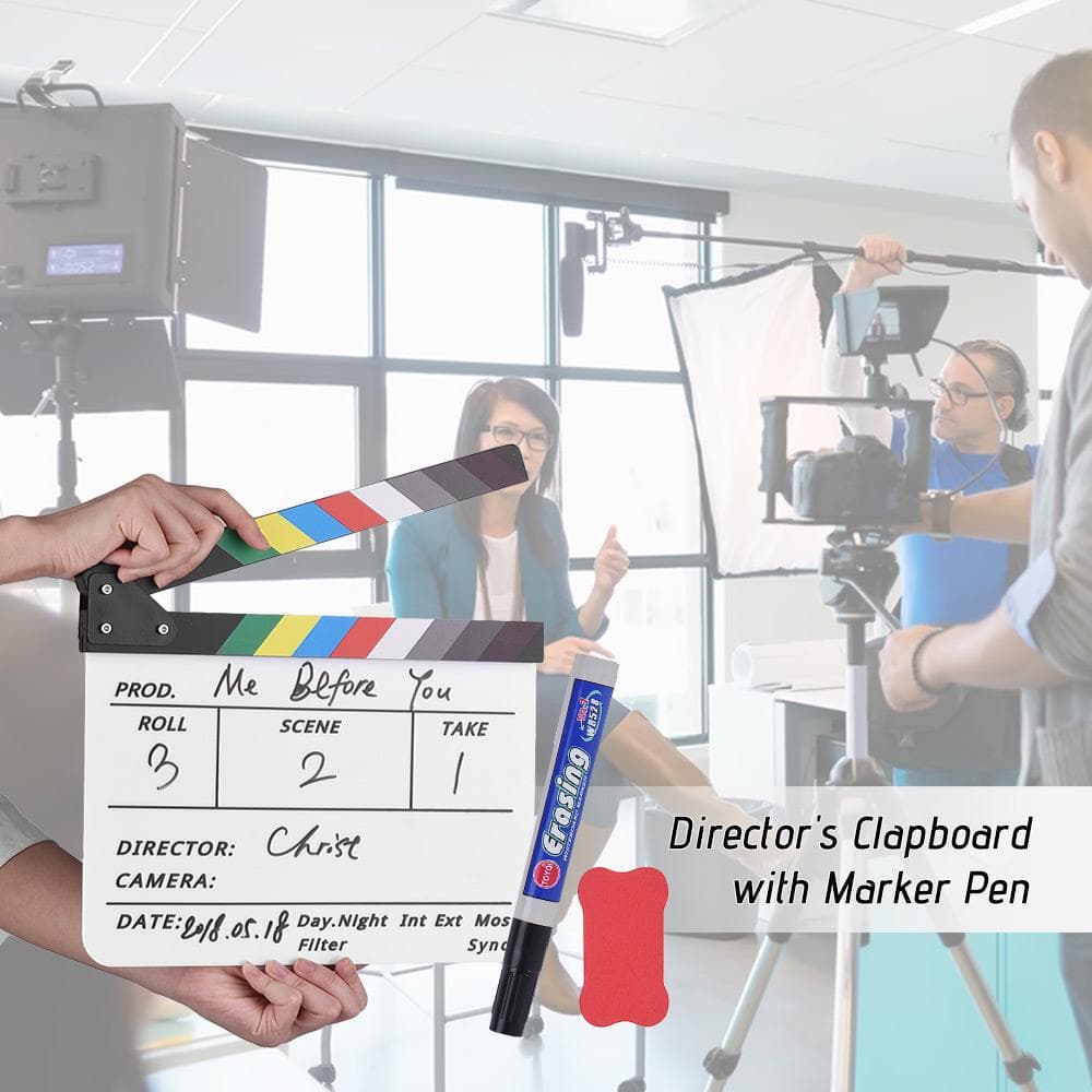 Professionell Acrylic Clapboard Torka radera TV-film Filmregissör Klipp Action Scene Clapper Board vit/svart