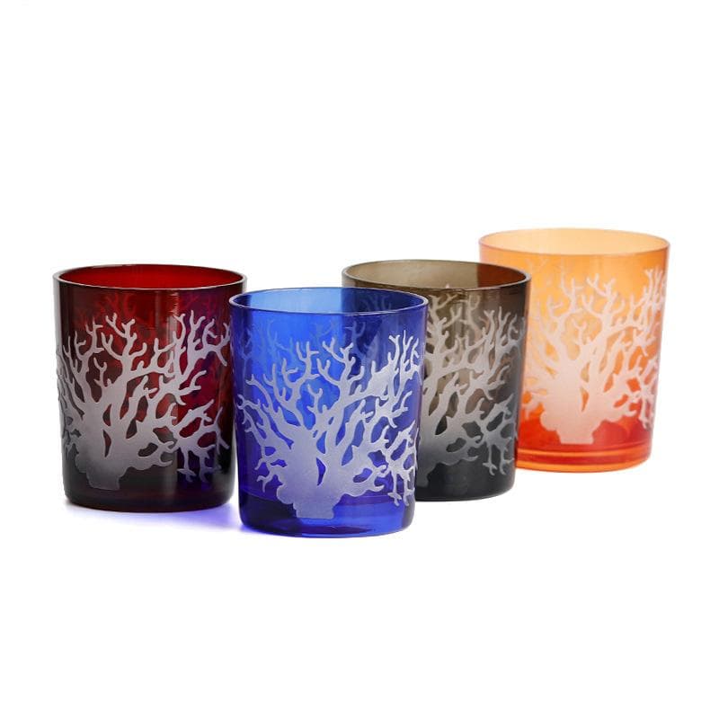 Jinzhi Japansk handskuren färgad korallkopp ljusstake glas vinglas Japansk Edo-snidad kopp färg handgjord orange
