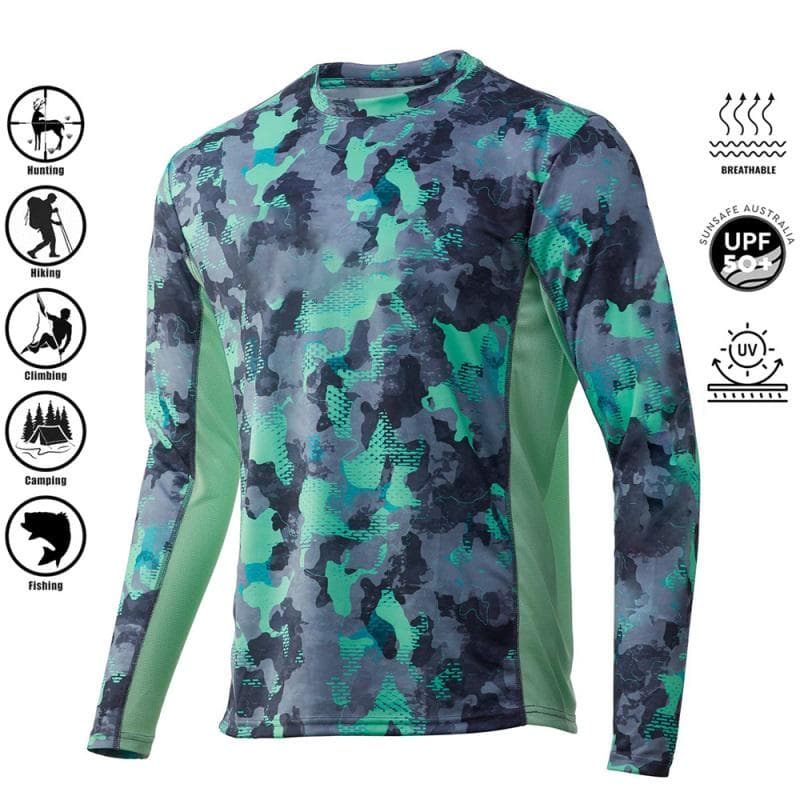 Herrskjorta UV-skydd Utomhussporter med rund hals, Running Sun T-shirts UPF50+ Långärmad fiskeskjorta för män - Andas cm