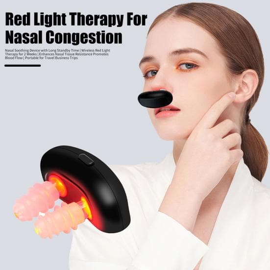 Rödljus Nasal Terapi Enhet Sinuslindring Rinit Symptom Lindrande USB Uppladdningsbar Bärbar Resa Infraröd Näsa Lugnande Instrument svart
