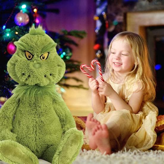 Grönt julmonster gosedjur med röd hatt, 16 tum roligt tecknat gosedjur för barnpresent cm