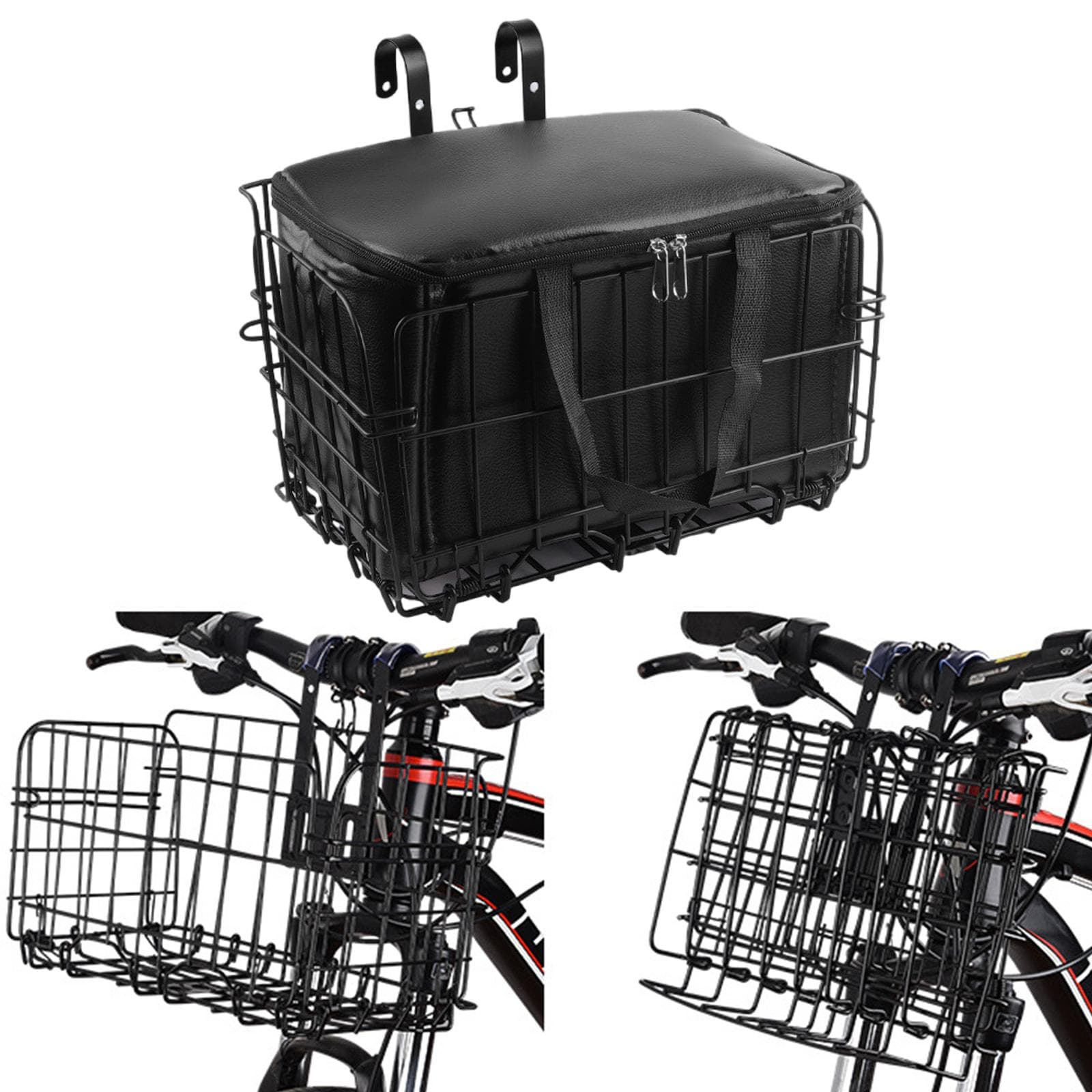 Mountainbike Vikbar Hängkorg Metall Främre Styre Cykelkorg Fram & Bak Hängande Tjock Sidovagnskorg