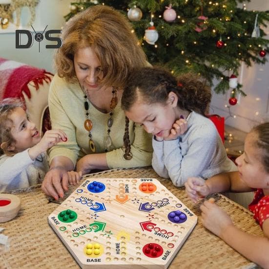Dubbelsidigt Fia-spel med marmorkastpjäser 4-6 spelare Interaktivt Fia-spel Träbrädspel Barn Vuxna Pedagogisk leksak