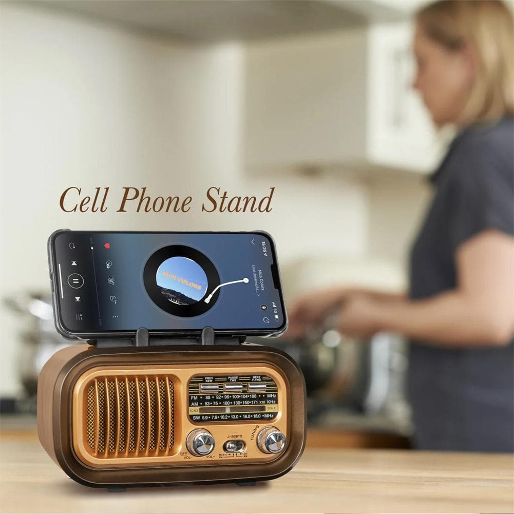 Solpaneler AM FM Bärbar Stereo Bluetooth-kompatibel Högtalare Radio USB Uppladdningsbar Vintage 3 Band Stor Inställningsratt Radio brun
