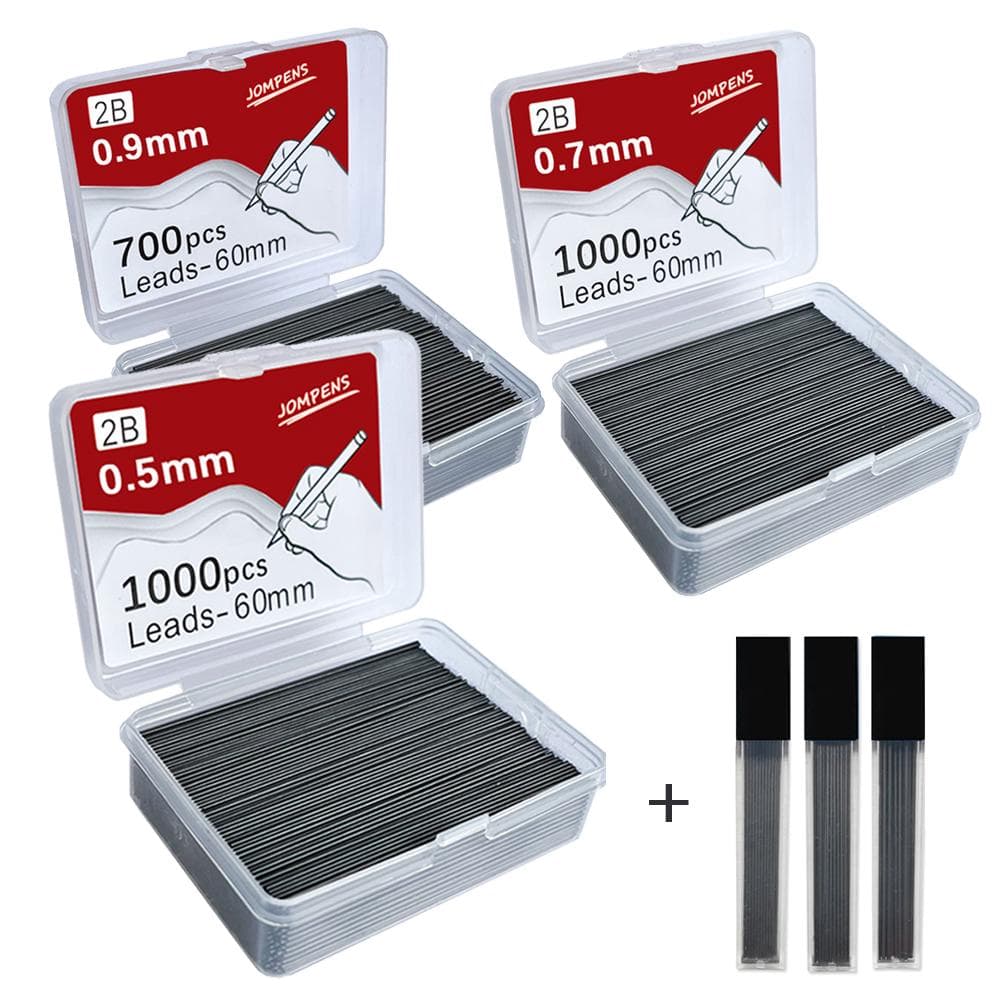 1000 st Mekanisk pennspets 0,5 0,7 0,9 mm 2B 60 mm Konst Ritning Automatisk penna Utbytbara påfyllningar Med 2 rör Kontorsmaterial