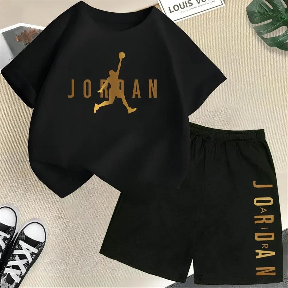 Sommar Kortärmad Barnset Slam Dunk Mästare Mönstertryck Sport T-shirt+Shorts 2 delar Set Barn Pojkar Flickor Mode Träningsdräkt cm