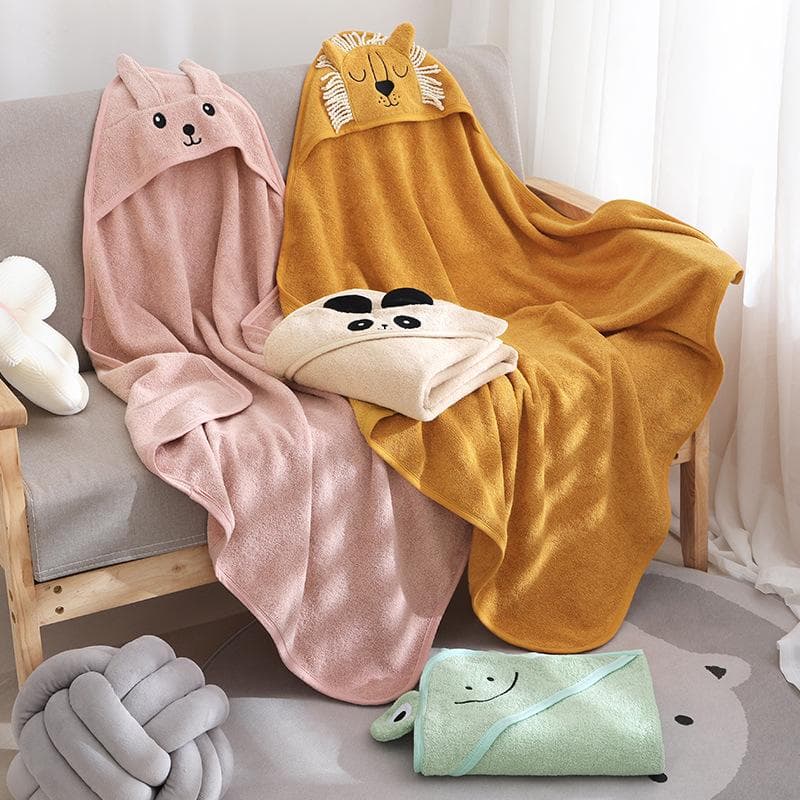 Bomull Baby Morgonrock Badhandduk Tecknad Huvtröja Kappa för Barn Pojkar Flickor Strandhandduk Badfilt Absorberande Spädbarns Morgonrock orange