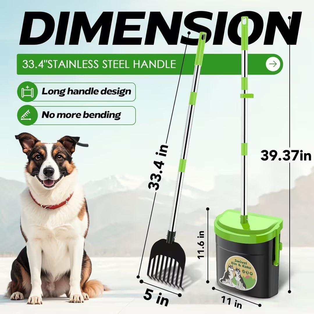 Hundbajsplockare Kit - 33,4  Rostfritt Stål Långt Handtag, 100 Bajspåsar, Lukttät Behållare för Alla Hundar (Gård/Utomhus) svart