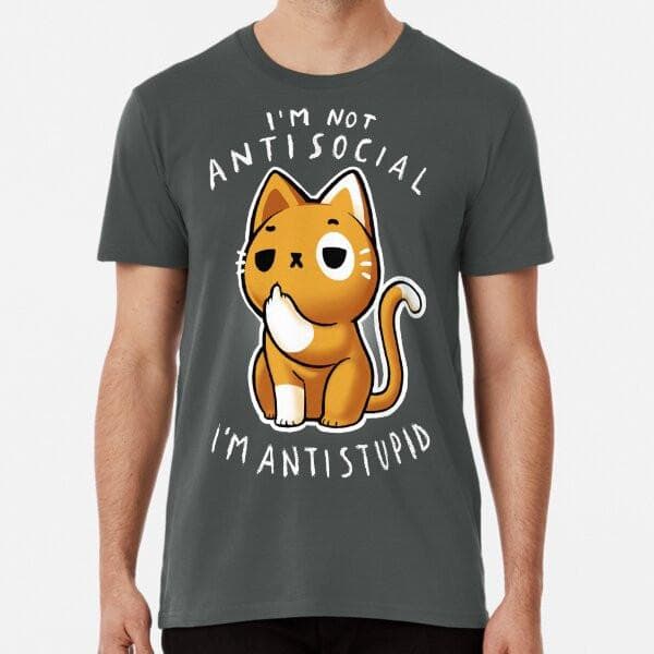 Antisocial Katt - Rolig Kaxig Kisse - Social T-shirt S-5XL Bästa T-shirten cm