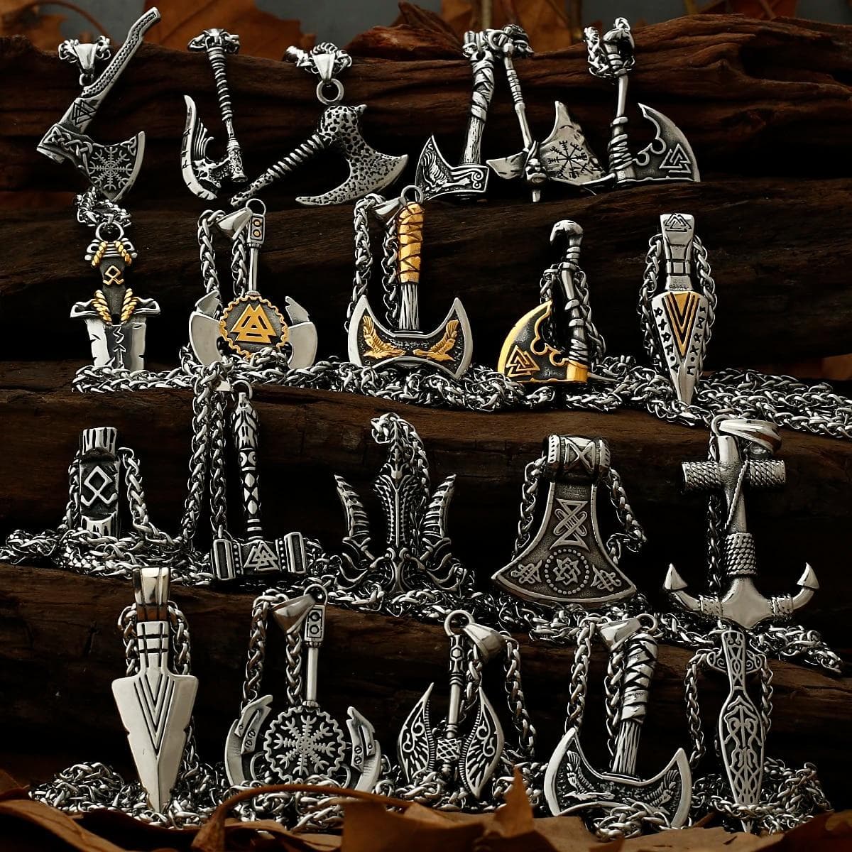 Viking Axe Halsband Hänge Valknut Rostfritt Stål Viking Mäns Valknut Pojkvän Present Smycken Fabrik Partihandel Gratis frakt