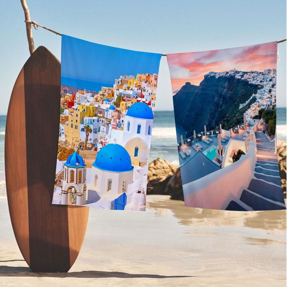 Grekland Santorini Egeiska havet Anime Strand Badhandduk Mjuk Absorberande Tvättlapp Barnpresenter för Barn Resa Camping Gym