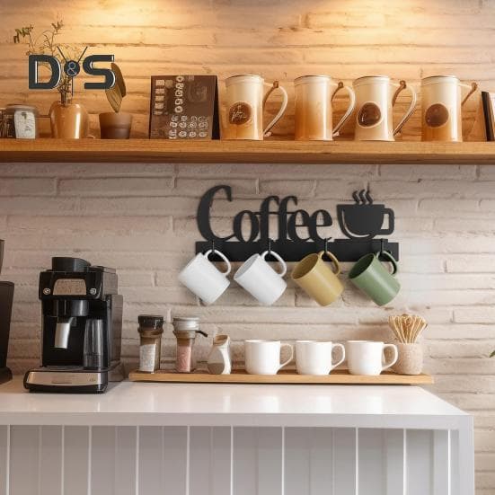 3 st Väggmonterad Mugg Vägghylla Kaffekoppshållare med Kraftiga Krokar Lätt att Installera Rostfri Tekoppshängare Display Dekor