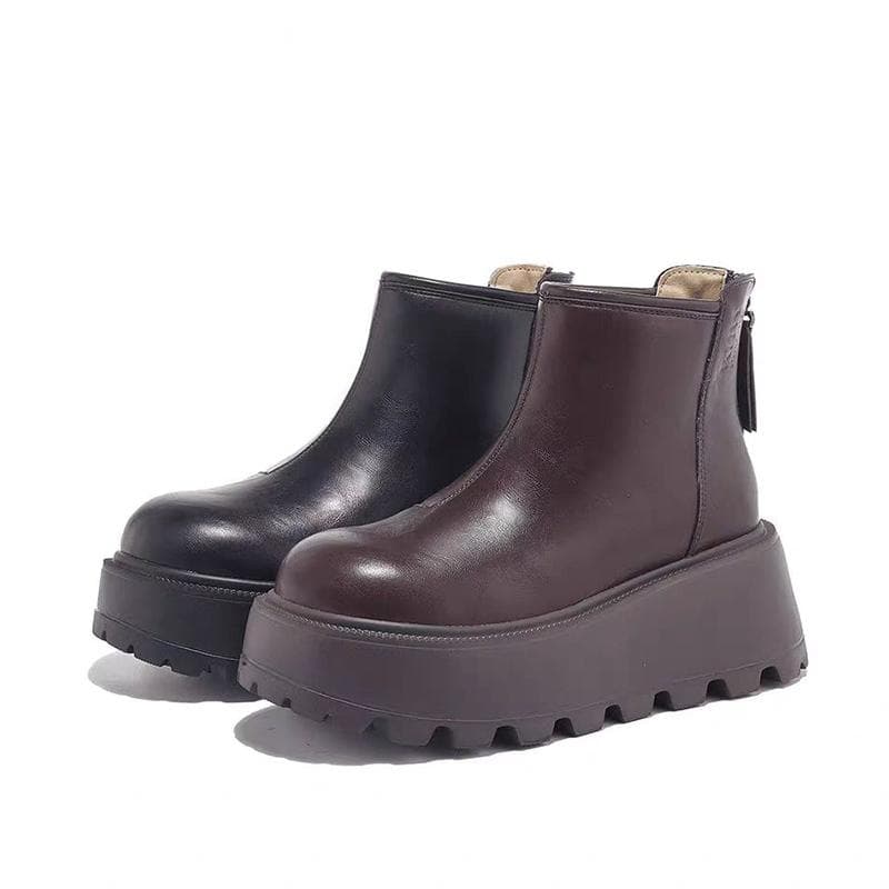 Plattform Dam Ankelstövlar Läder Mellanhöga Klackar Designerskor 2025 Trend Vinter Goth Gladiator Klassisk Motorcykel Botas De Mujer cm svart
