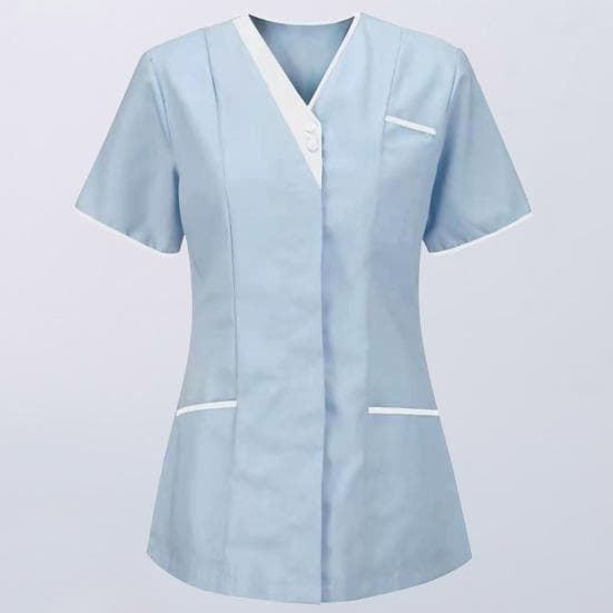 Sjuksköterska Uniform Scrubs Toppar Dam V-ringad Kortärmad Fickor Overall Uniformer Patchwork Färg Omvårdnad Arbetskläder Arbetskläder cm